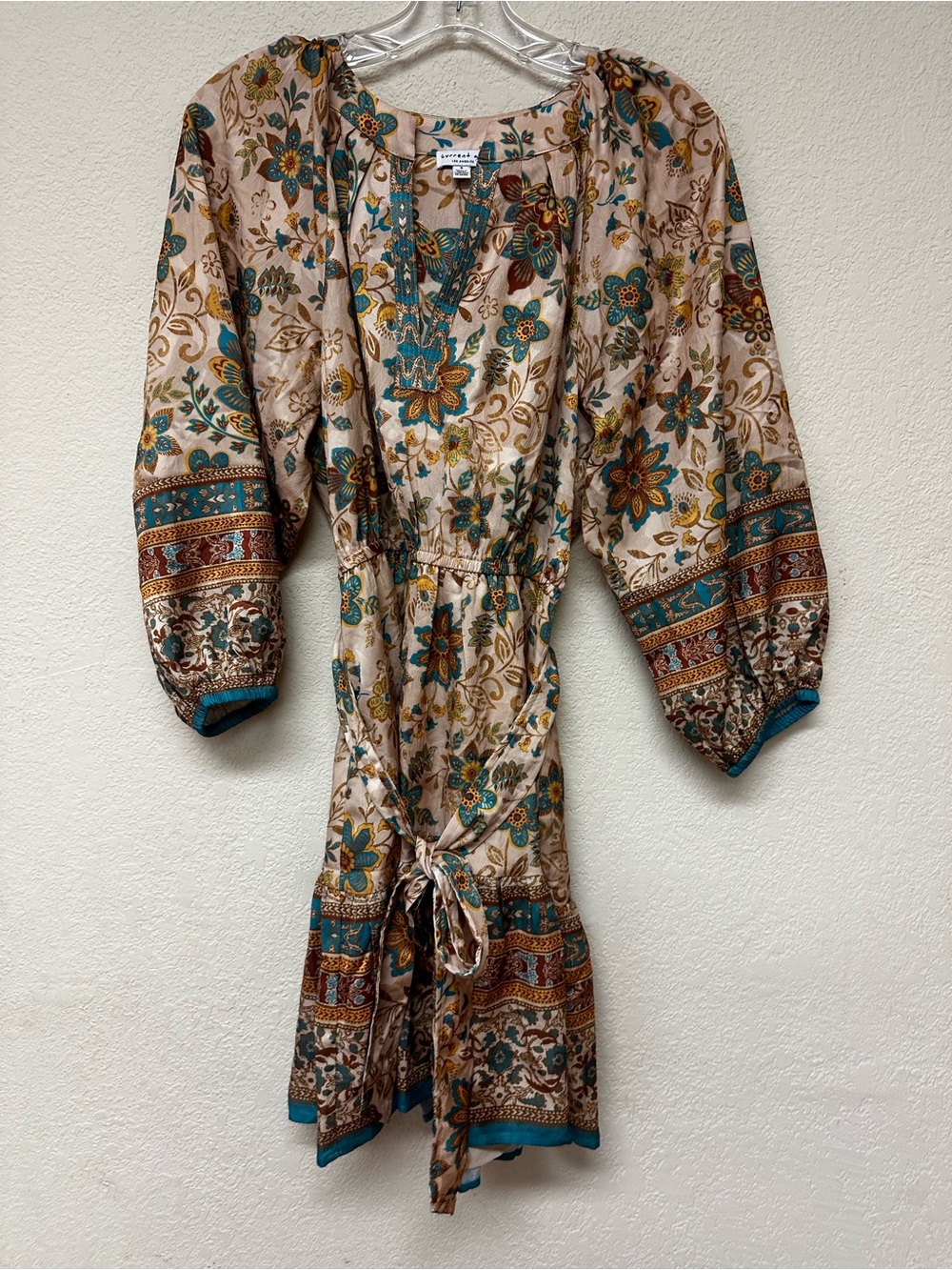 Current Air Floral Mini Dress in Teal and Tan size S